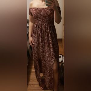 Burgundy Dress with White Florals Polyester+Cotton Size Small/Medium (S/M)